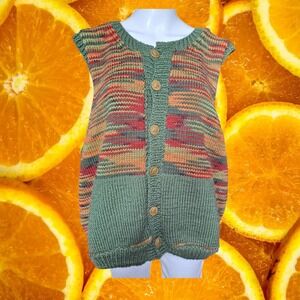 Knit Vest Colorful‎ Striped Button Down Sleeveless Sweater Vest Top